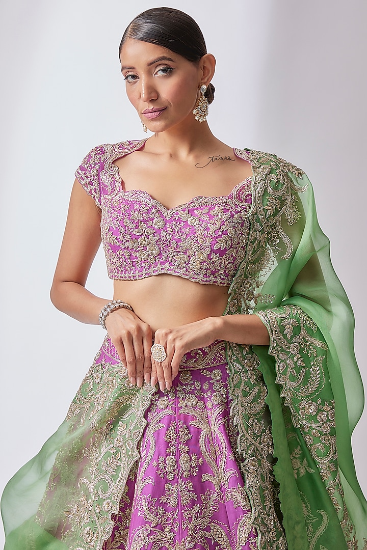 Purple Organza Embroidered Bridal Lehenga Set by Anushree Reddy at Pernia's Pop Up Shop
