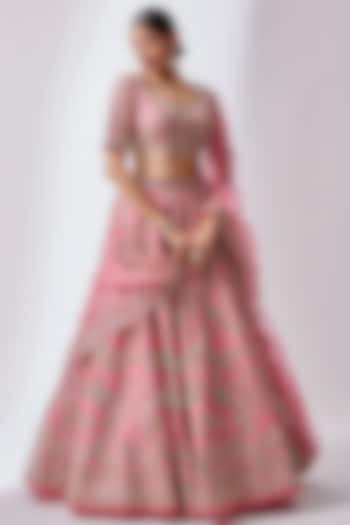 Pink Organza Embroidered Bridal lehenga for 22 Lehenga Set by Anushree Reddy at Pernia's Pop Up Shop