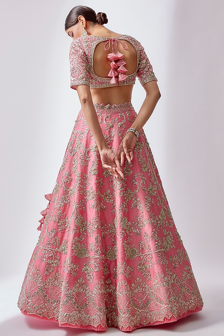 Pink Organza Embroidered Bridal Lehenga Set by Anushree Reddy at Pernia's Pop Up Shop