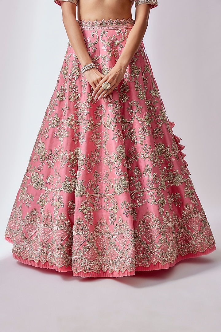 Pink Organza Embroidered Bridal Lehenga Set by Anushree Reddy at Pernia's Pop Up Shop
