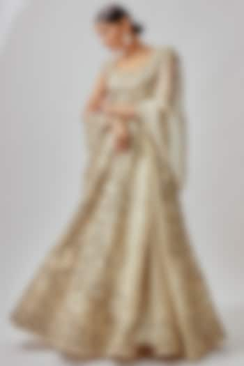 Ivory Organza Embroidered Bridal Lehenga Set by Anushree Reddy at Pernia's Pop Up Shop