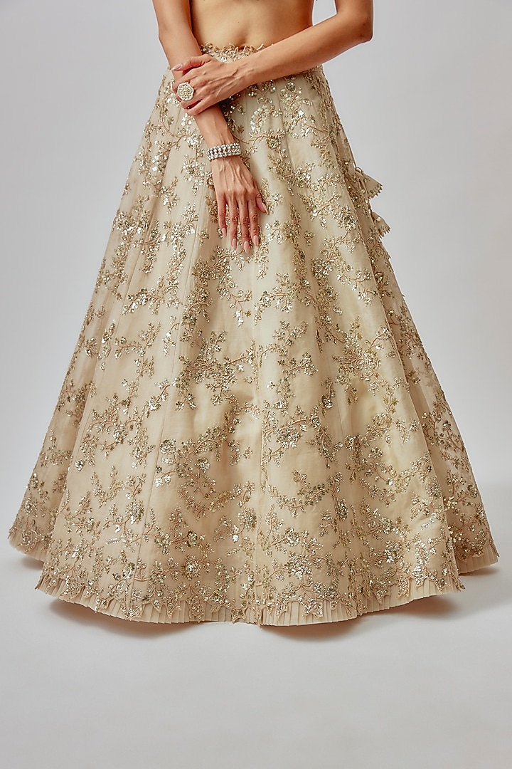 Ivory Organza Embroidered Bridal Lehenga Set by Anushree Reddy at Pernia's Pop Up Shop
