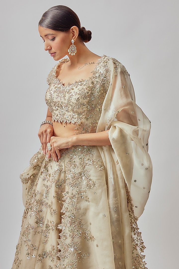 Ivory Organza Embroidered Bridal Lehenga Set by Anushree Reddy at Pernia's Pop Up Shop