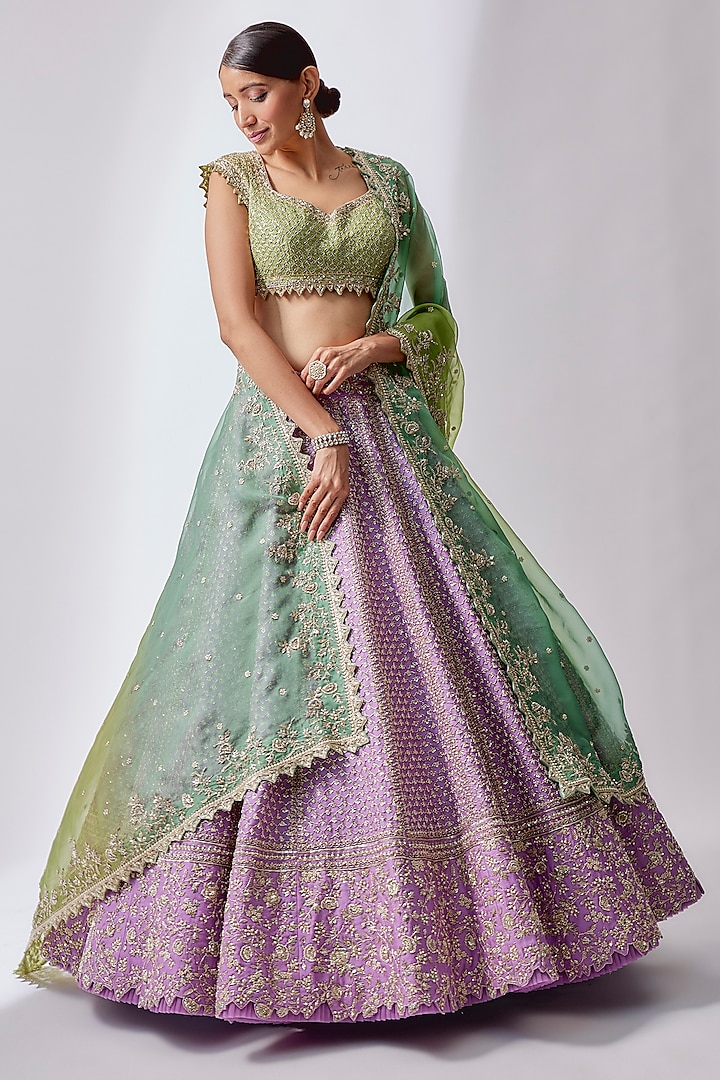 Purple Organza Embroidered Bridal Lehenga Set by Anushree Reddy at Pernia's Pop Up Shop