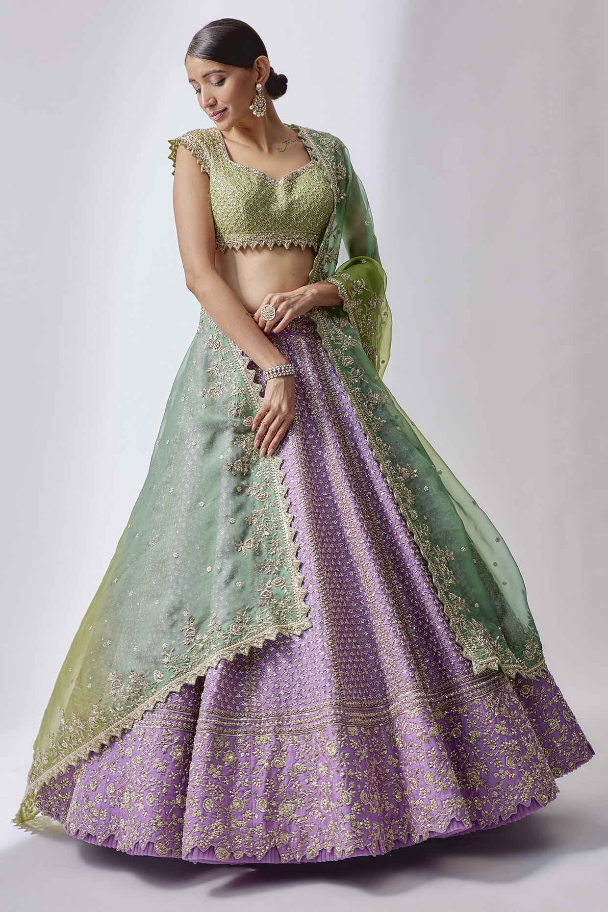Purple Organza Embroidered Lehenga Set by Anushree Reddy