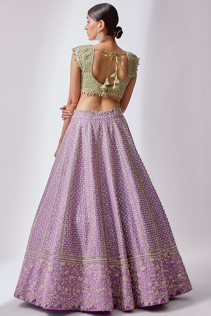 Purple Organza Embroidered Bridal Lehenga Set by Anushree Reddy at Pernia's Pop Up Shop