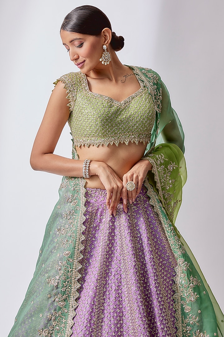 Purple Organza Embroidered Bridal Lehenga Set by Anushree Reddy at Pernia's Pop Up Shop