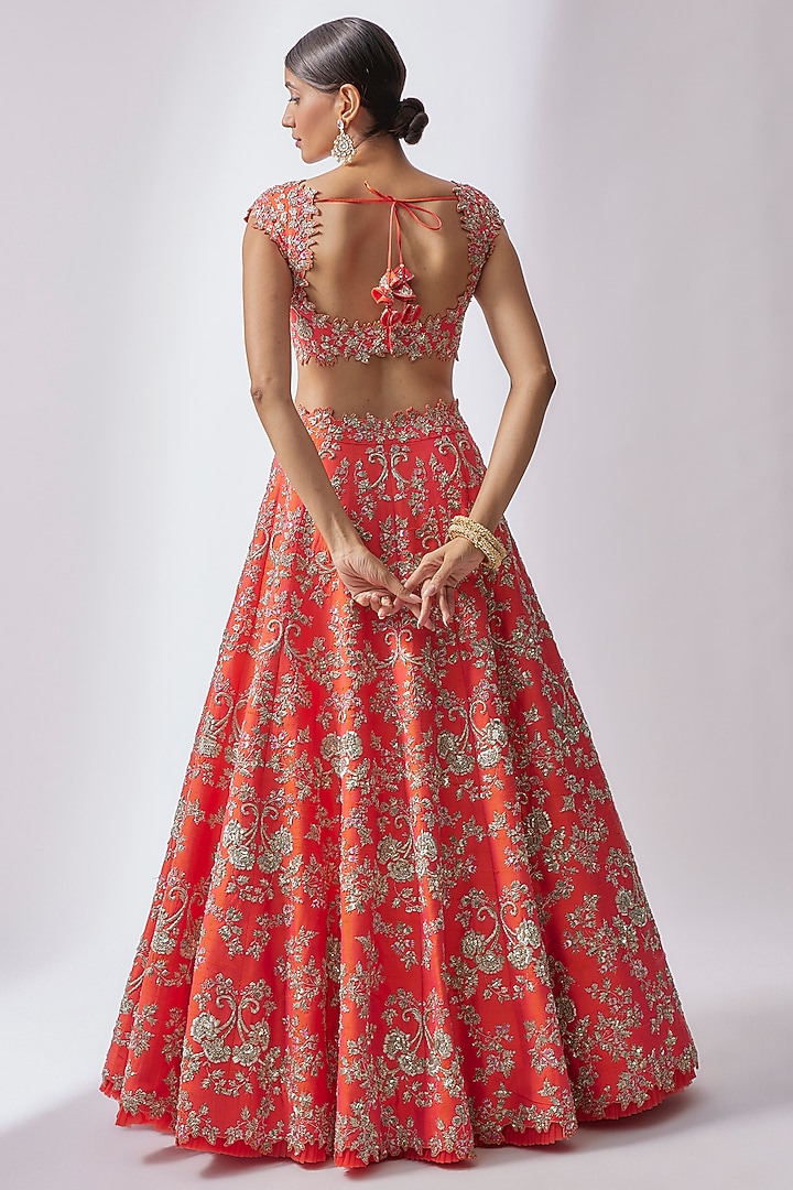 Orange Organza Embroidered Bridal Lehenga Set by Anushree Reddy at Pernia's Pop Up Shop