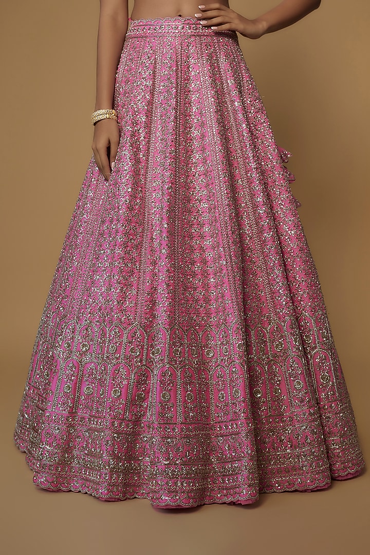 Pink Organza Embroidered Bridal Lehenga Set by Anushree Reddy at Pernia's Pop Up Shop