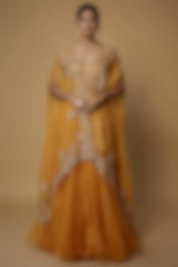 Yellow Organza Embroidered Cape Set by Anushree Reddy at Pernia's Pop Up Shop