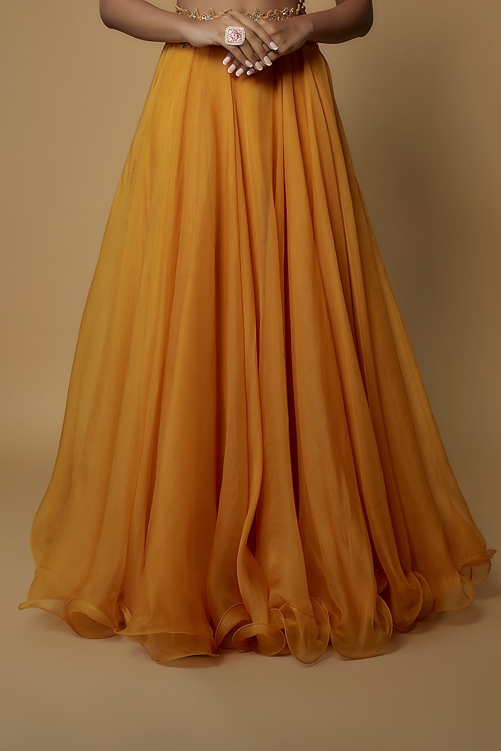 Yellow Organza Embroidered Cape Set by Anushree Reddy at Pernia's Pop Up Shop