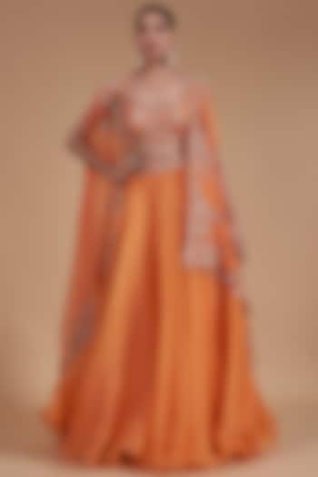 Orange Organza Jacket Bridal Lehenga Set by Anushree Reddy at Pernia's Pop Up Shop