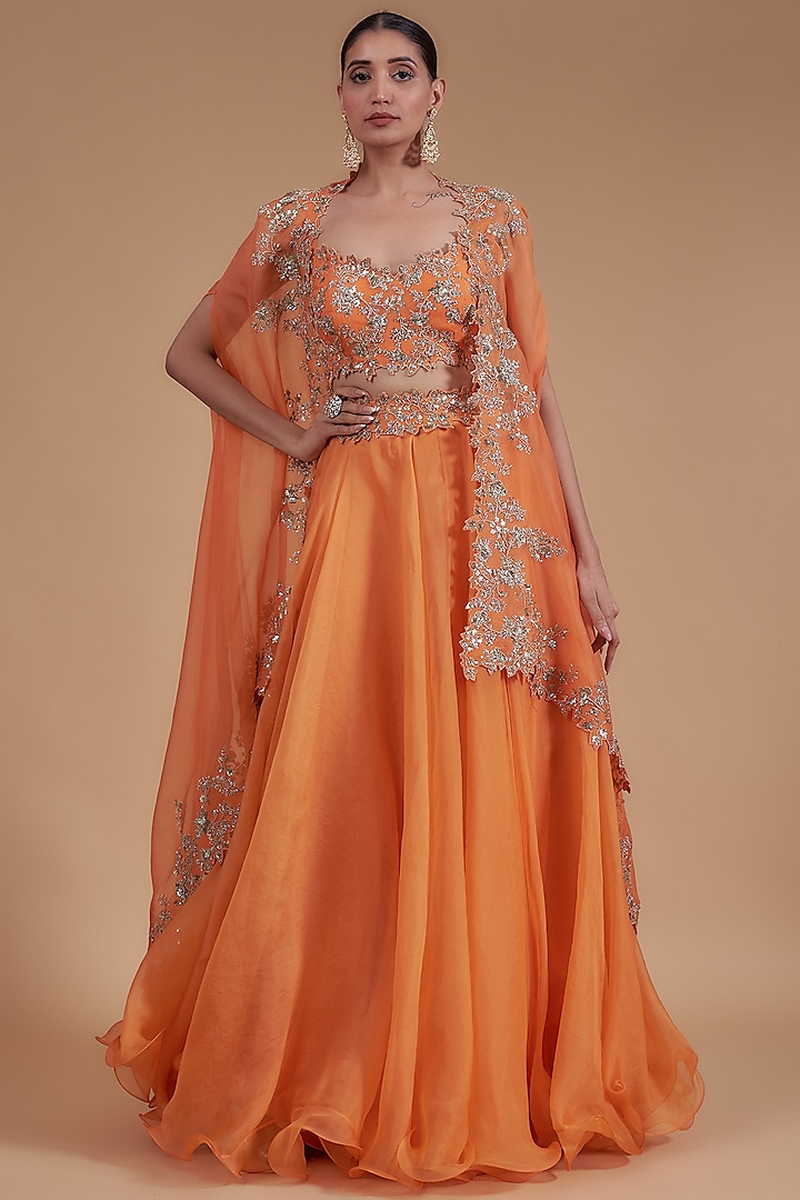 Orange Organza Jacket Bridal Lehenga Set by Anushree Reddy at Pernia's Pop Up Shop