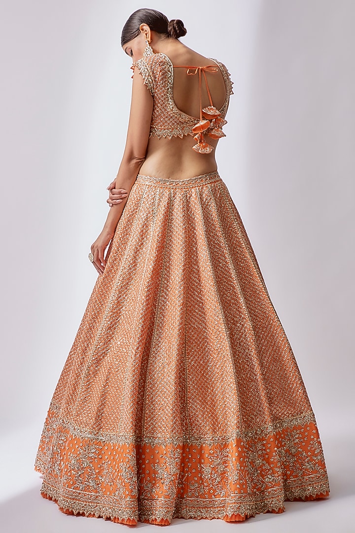 Orange Organza Embroidered Bridal Lehenga Set by Anushree Reddy at Pernia's Pop Up Shop