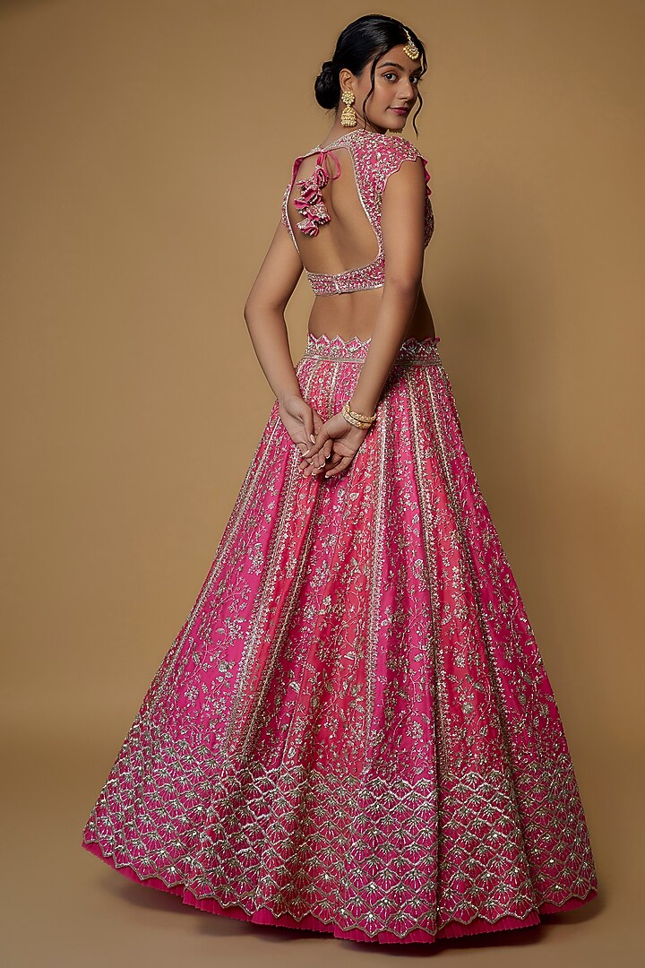 Pink Organza Embroidered Bridal Lehenga Set by Anushree Reddy at Pernia's Pop Up Shop