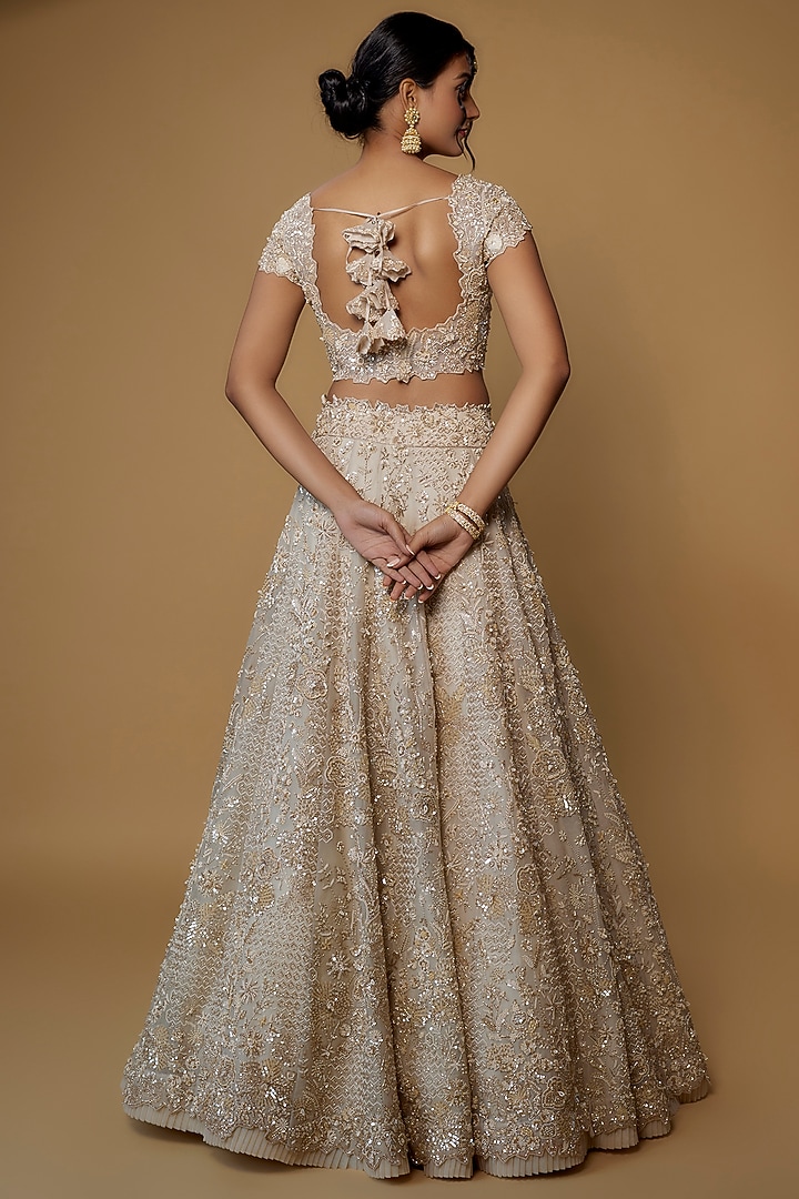Ivory Organza Embroidered Bridal Lehenga Set by Anushree Reddy at Pernia's Pop Up Shop