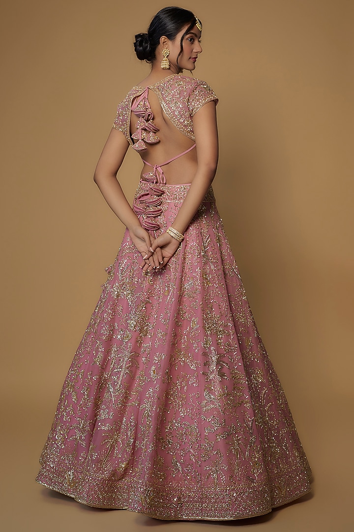 Blush Pink Organza Embroidered Bridal Lehenga Set by Anushree Reddy at Pernia's Pop Up Shop