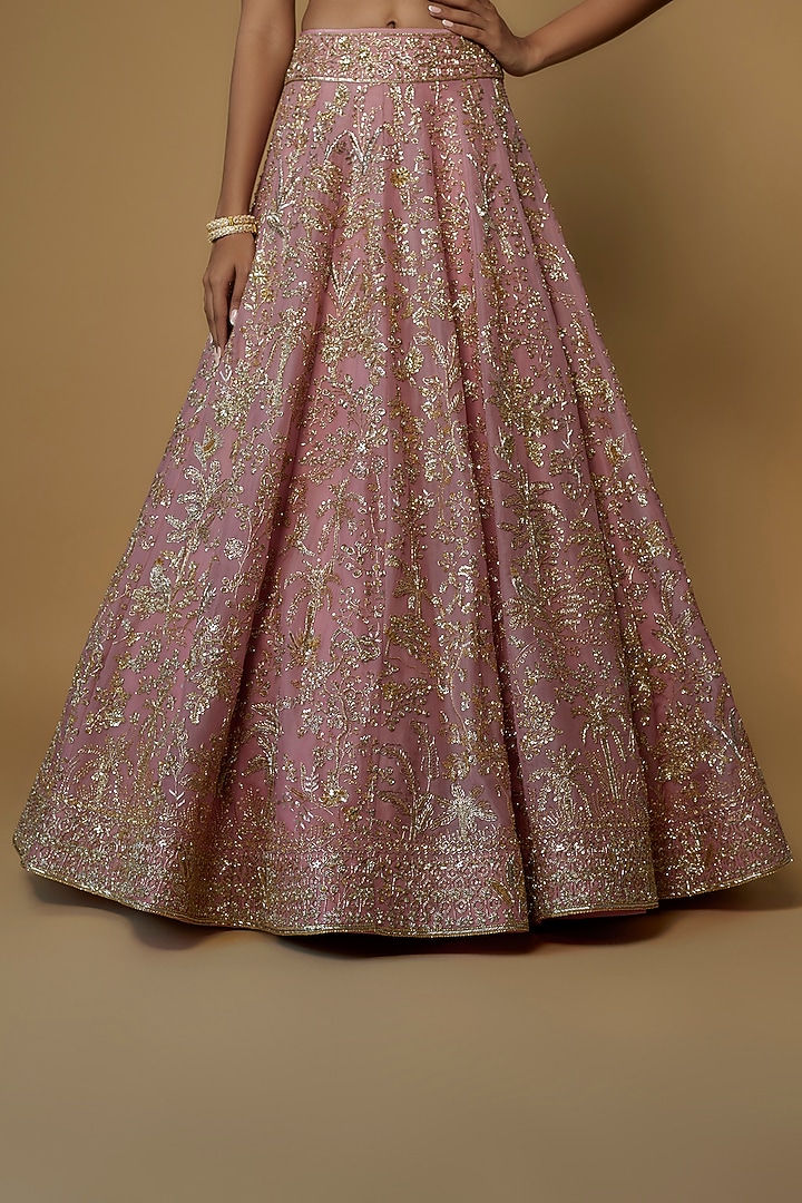 Blush Pink Organza Embroidered Bridal Lehenga Set by Anushree Reddy at Pernia's Pop Up Shop