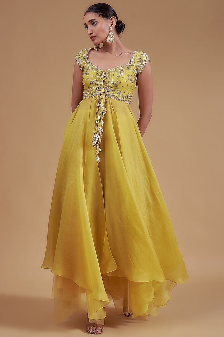 Yellow Organza Bridal Anarkali Set by Anushree Reddy at Pernia's Pop Up Shop