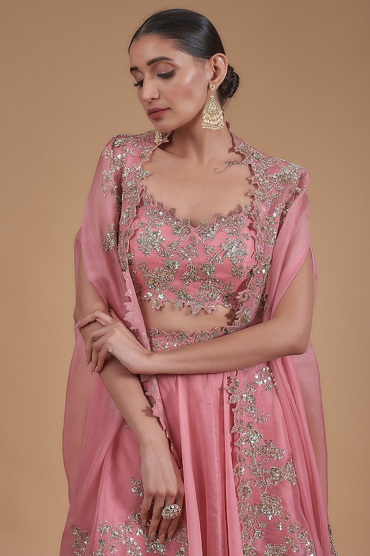 Pink Organza Jacket Bridal Lehenga Set by Anushree Reddy at Pernia's Pop Up Shop
