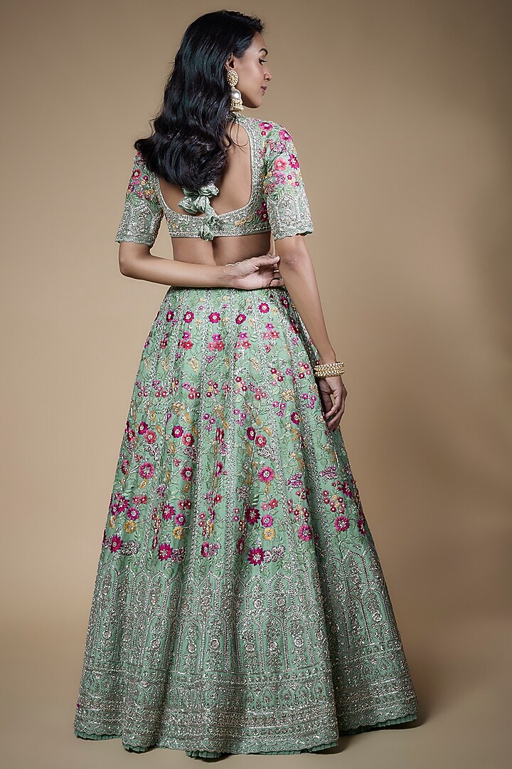 Sea Blue Organza Embroidered Bridal Lehenga by Anushree Reddy at Pernia's Pop Up Shop