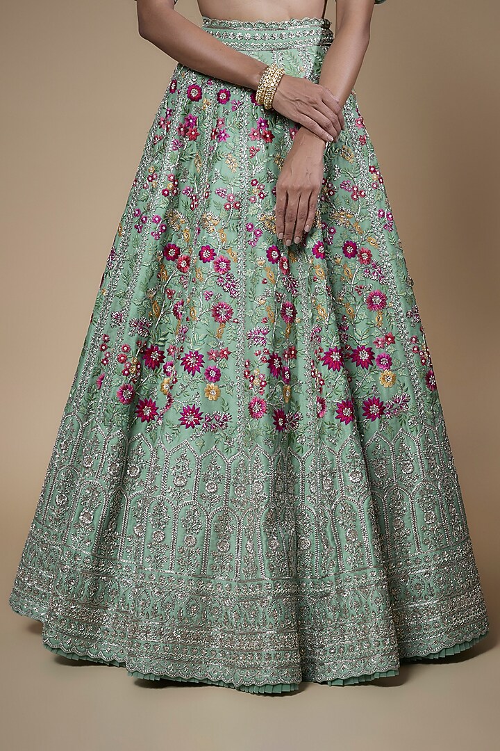 Sea Blue Organza Embroidered Bridal Lehenga by Anushree Reddy at Pernia's Pop Up Shop
