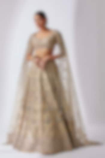 Ivory Organza Embroidered Bridal Lehenga Set by Anushree Reddy at Pernia's Pop Up Shop