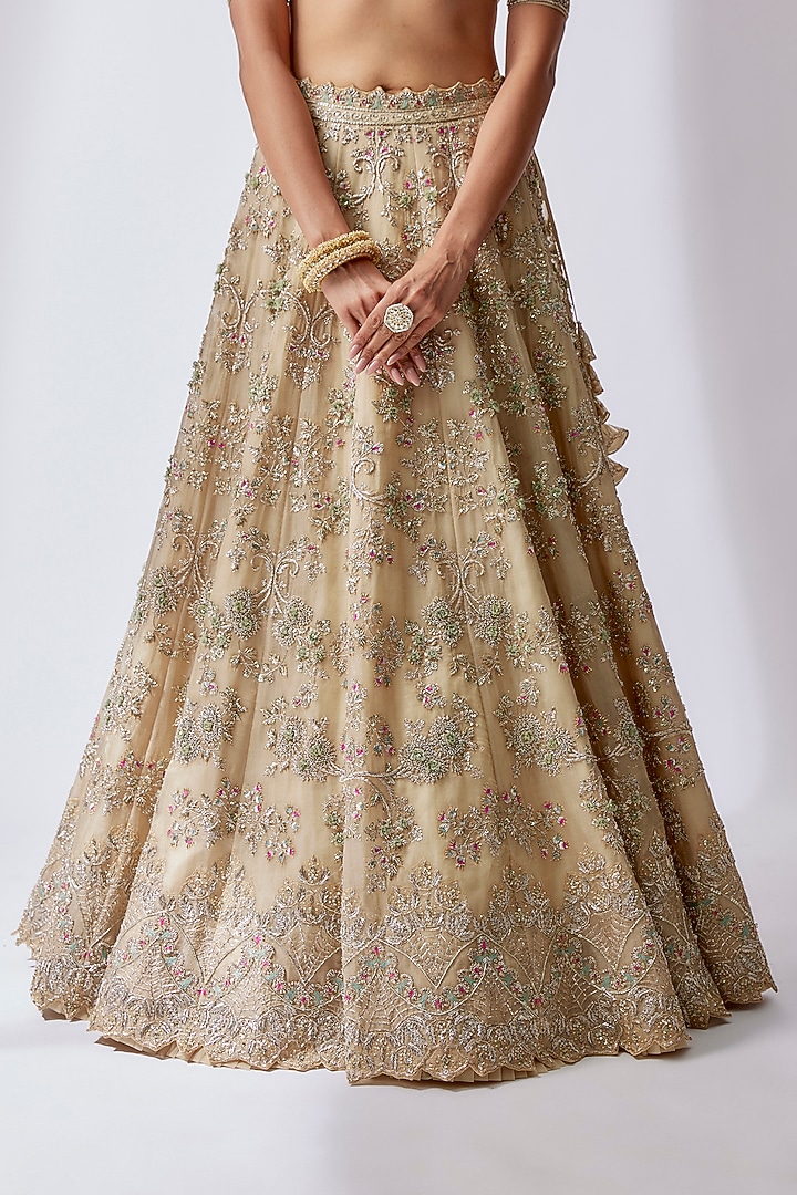 Ivory Organza Embroidered Bridal Lehenga Set by Anushree Reddy at Pernia's Pop Up Shop