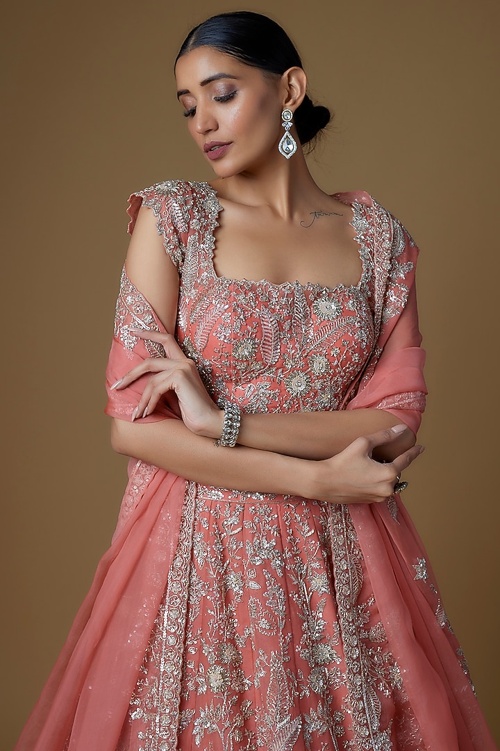 Pink Organza Bridal Lehenga Set by Anushree Reddy at Pernia's Pop Up Shop