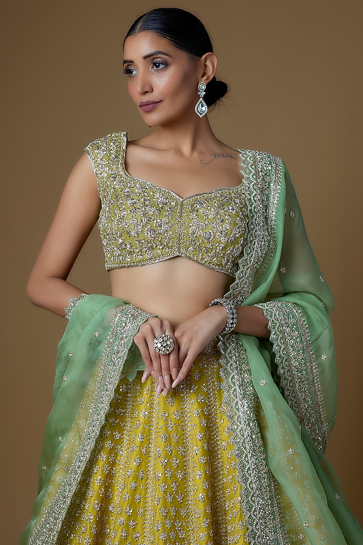 Lime Green Organza Bridal Lehenga Set by Anushree Reddy at Pernia's Pop Up Shop