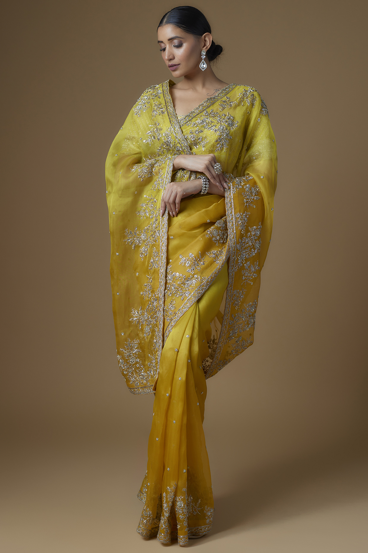 Yellow Organza Bridal Saree Set by Anushree Reddy at Pernia's Pop Up Shop