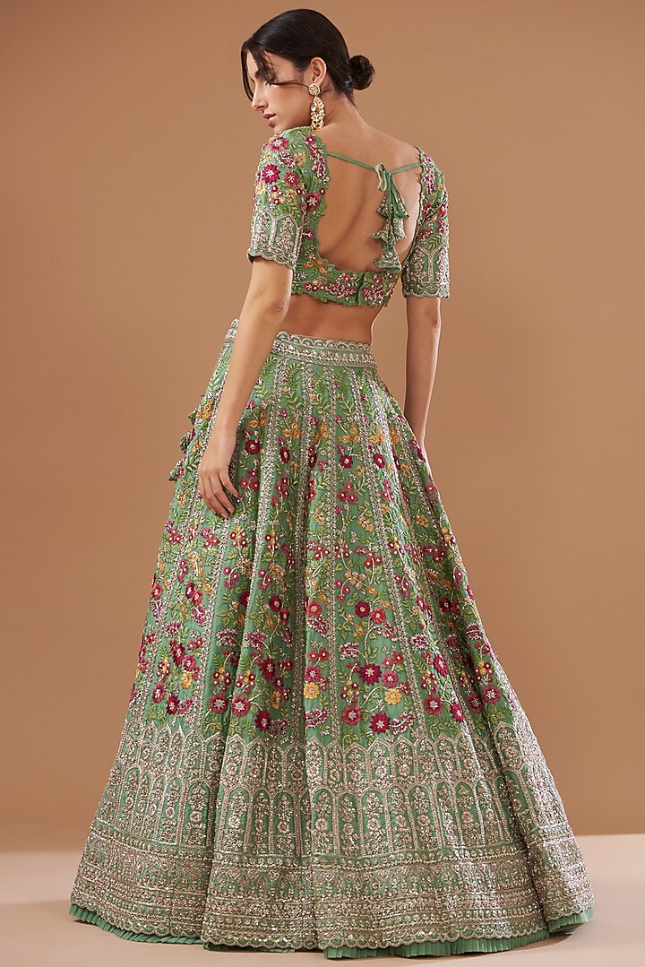 Sea Green Organza Embroidered Bridal Lehenga Set by Anushree Reddy at Pernia's Pop Up Shop