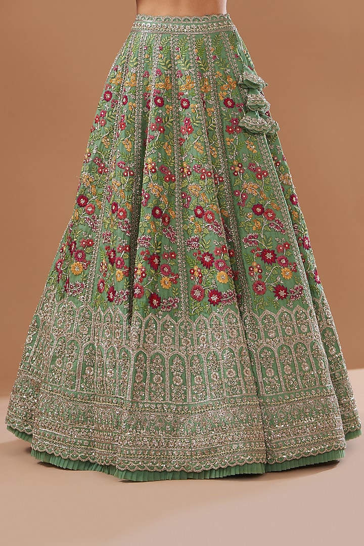Sea Green Organza Embroidered Bridal Lehenga Set by Anushree Reddy at Pernia's Pop Up Shop