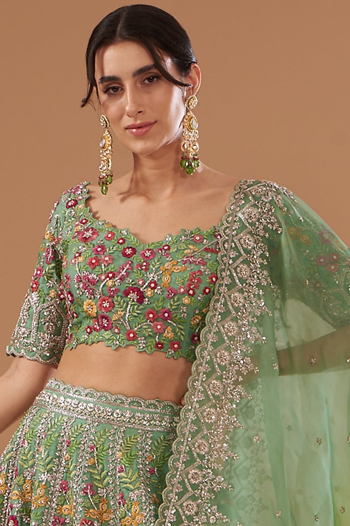 Sea Green Organza Embroidered Bridal Lehenga Set by Anushree Reddy at Pernia's Pop Up Shop