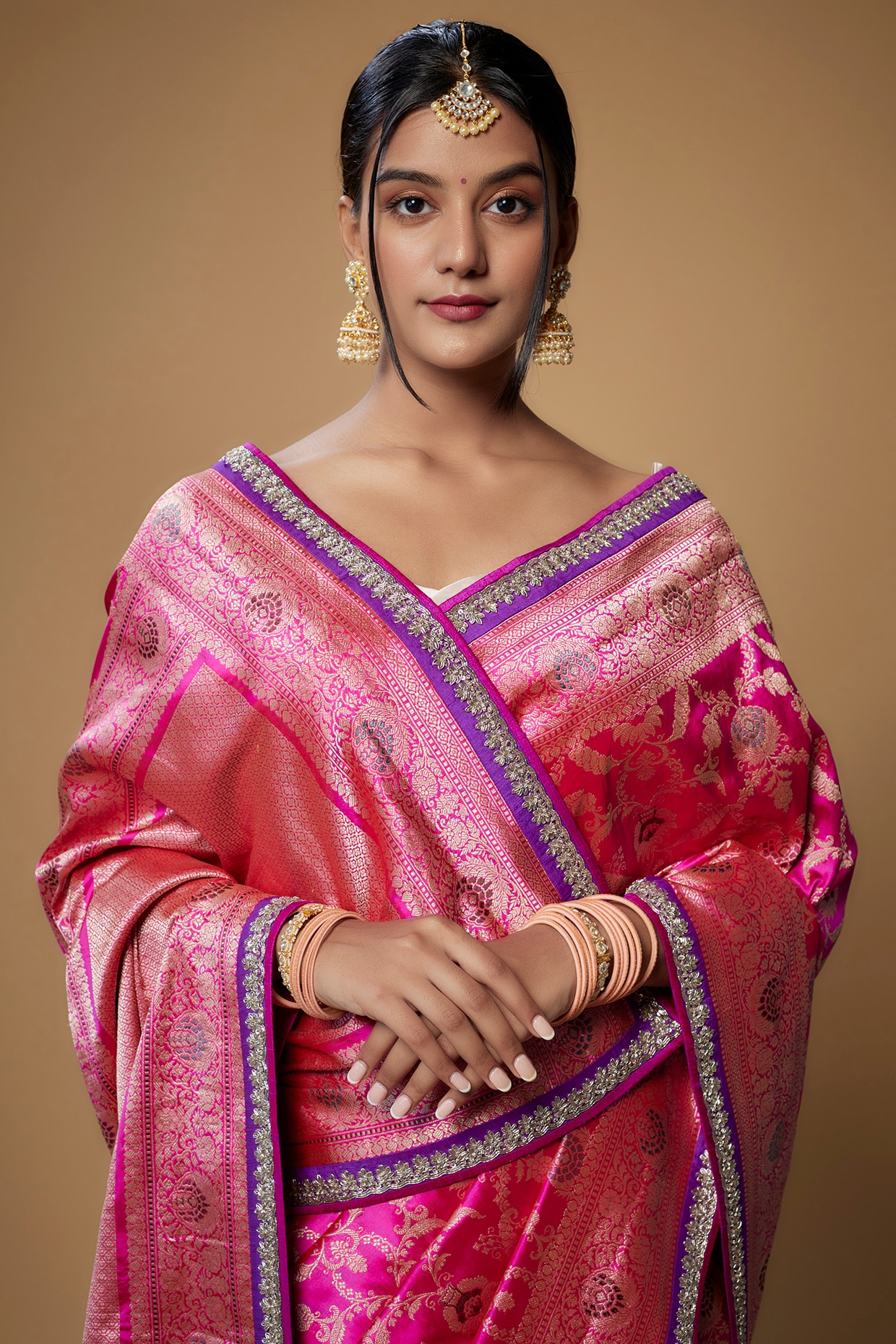 Wedding silk 2024 saree pink colour