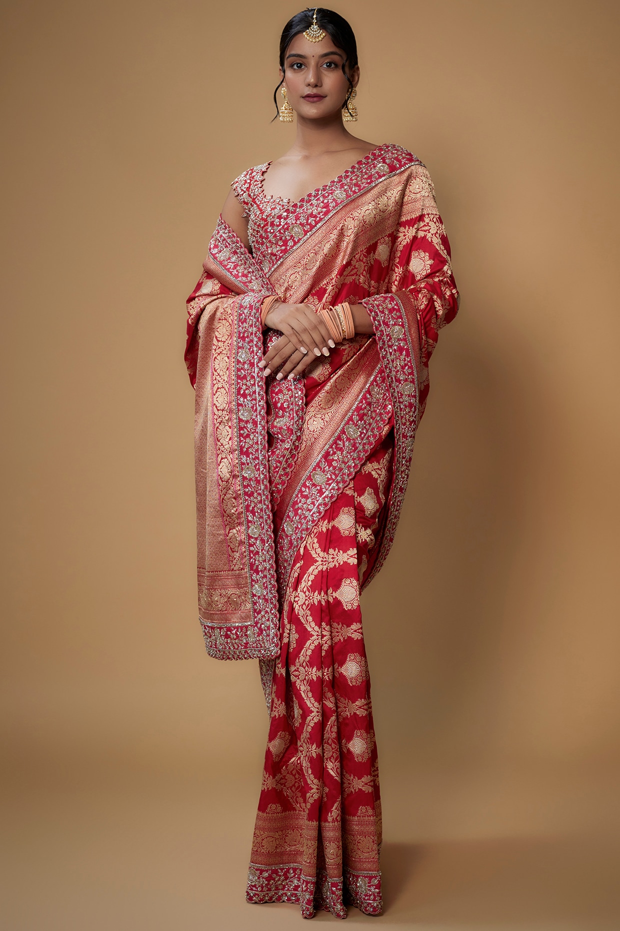 Red Handwoven Banarasi Kadhua Silk Saree - Shivangi Kasliwal