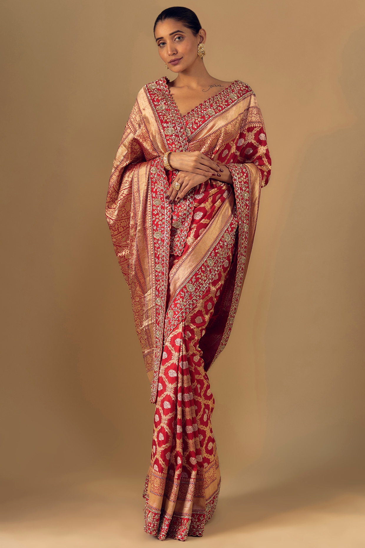 Buy Red Silk Satin Embroidered Zardozi Jaya Floral Saree For Women by  RI.Ritu Kumar Online at Aza Fashions.