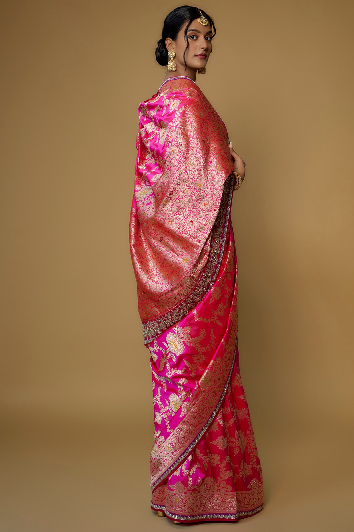 Hot Pink Jamdani Saree / Fall Attached/ Free Shipping in US - Etsy