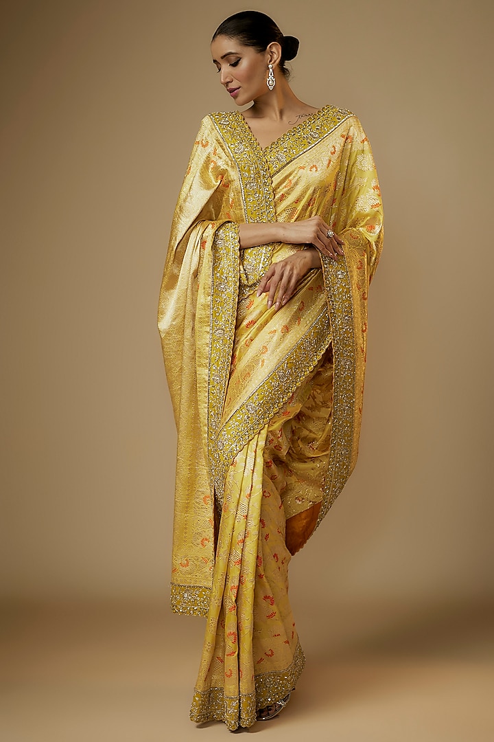 Yellow Banarasi Zardosi Embroidered Saree Set by Anushree Reddy at Pernia's Pop Up Shop