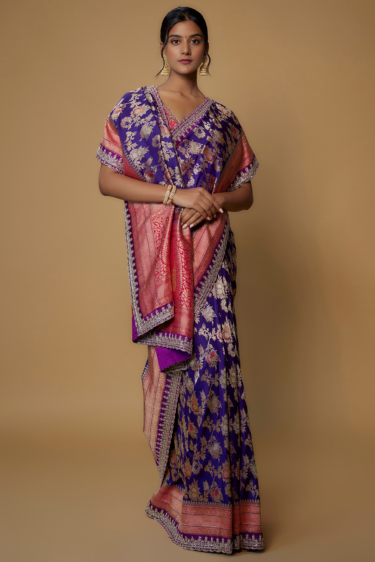 Purple Banarasi Silk Saree With Blouse 4066SR11