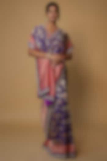 Purple Silk Banarasi Saree Set by Anushree Reddy