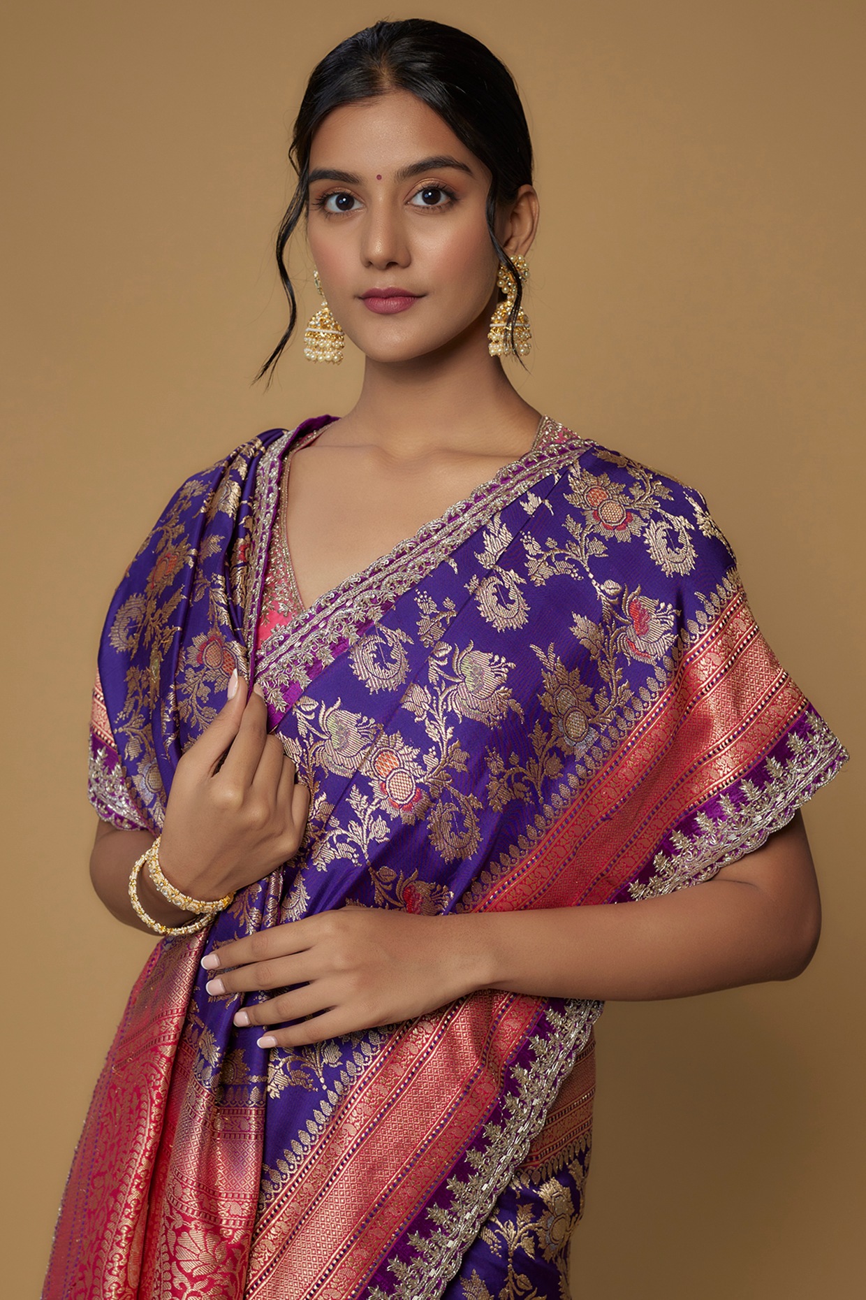 ORANGE Pre stitched Practice Sari PURPLE Blouse | Halfsaree Kalaksheth –  Classical Dance Jewelry