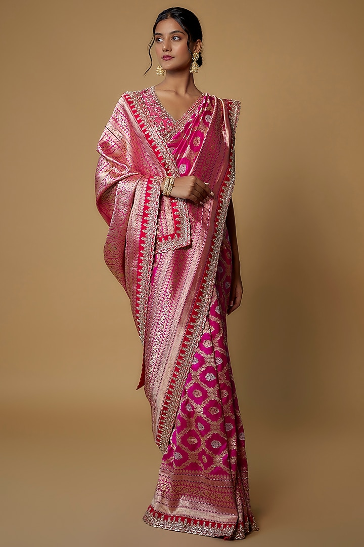 Pink Silk Banarasi Bridal Saree Set by Anushree Reddy at Pernia's Pop Up Shop