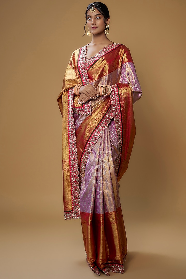 Lavender Silk Banarasi Saree Set by Anushree Reddy
