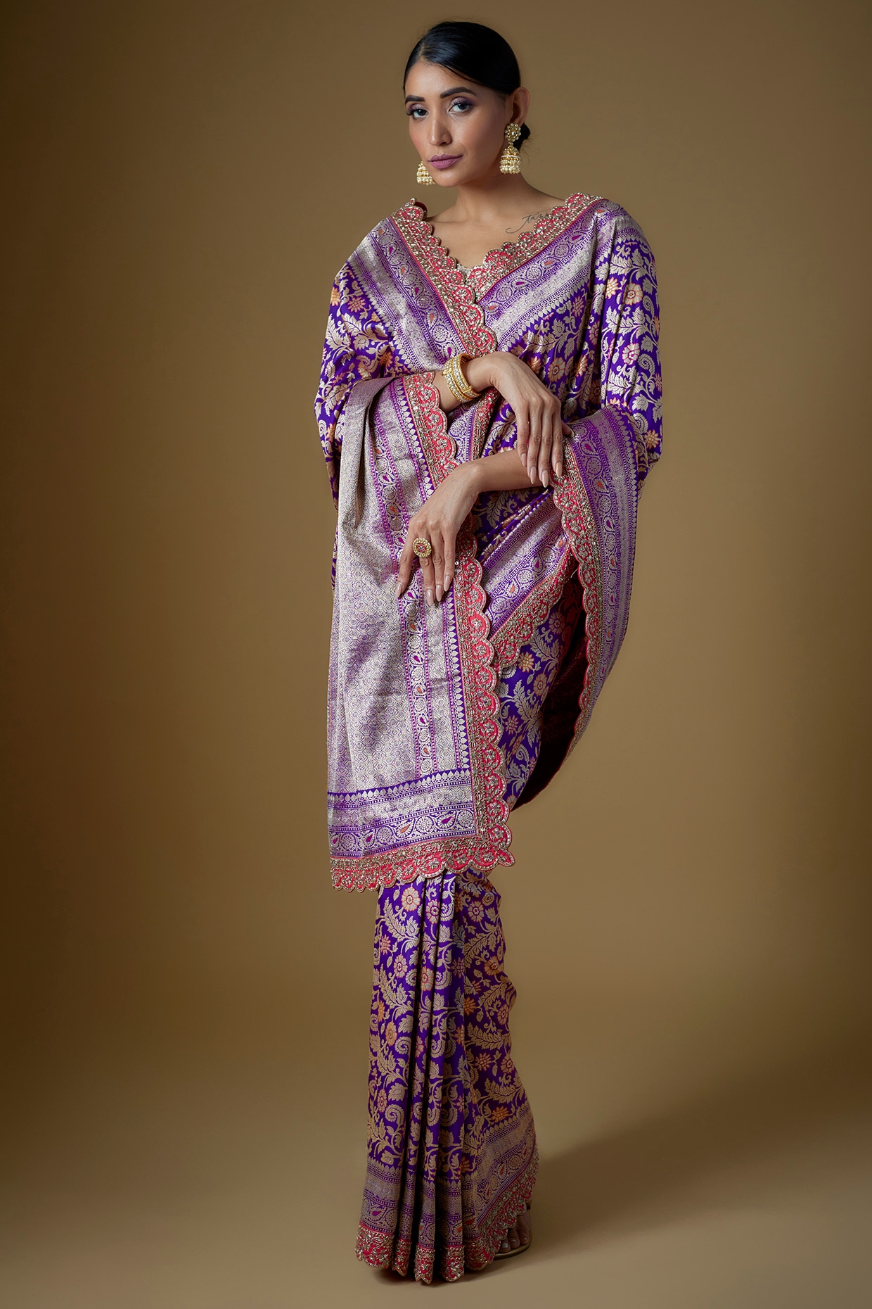 Purple Banarasi Soft Silk Party Wear Saree | Latest Kurti Designs