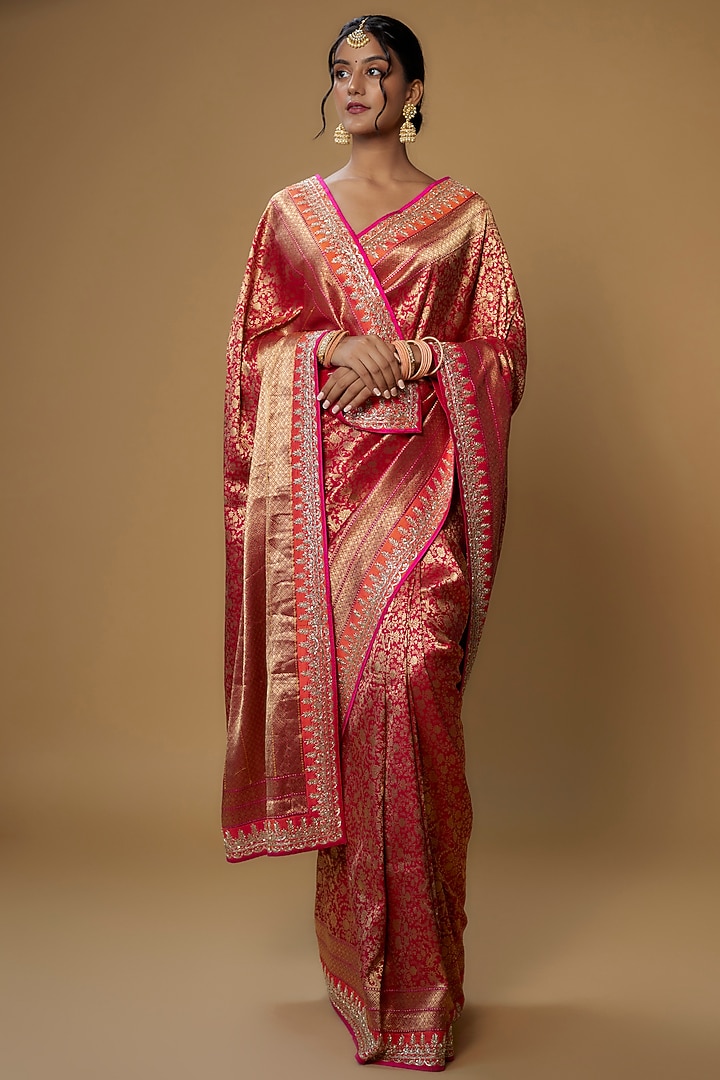 Red Silk Banarasi Reception Saree Set by Anushree Reddy at Pernia's Pop Up Shop
