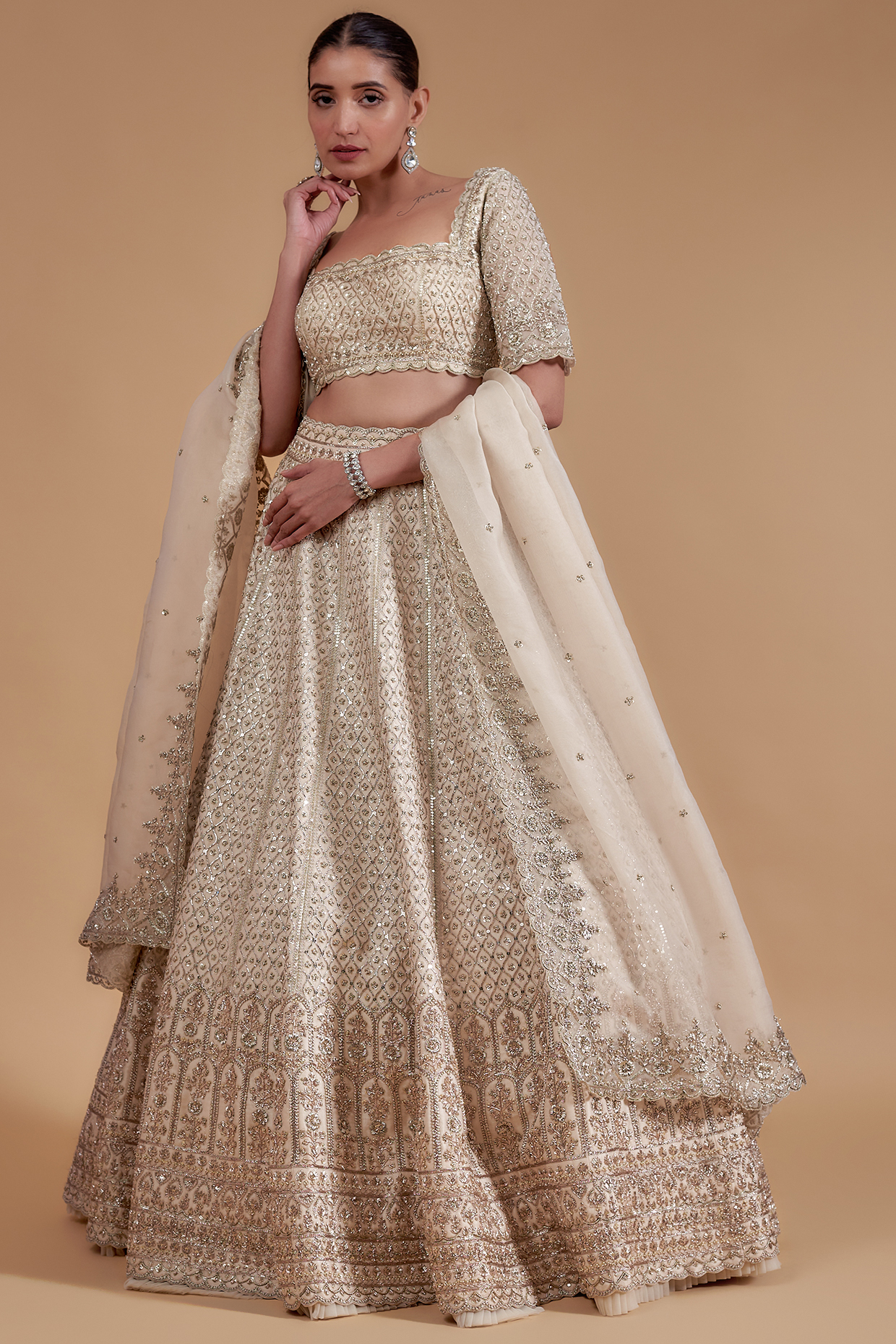 Ivory Organza Bridal Lehenga Set by Anushree Reddy at Pernia's Pop Up Shop