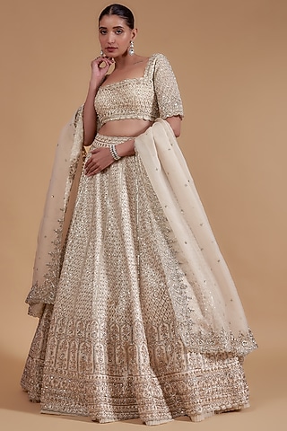 Ivory Organza Lehenga Set by Anushree Reddy