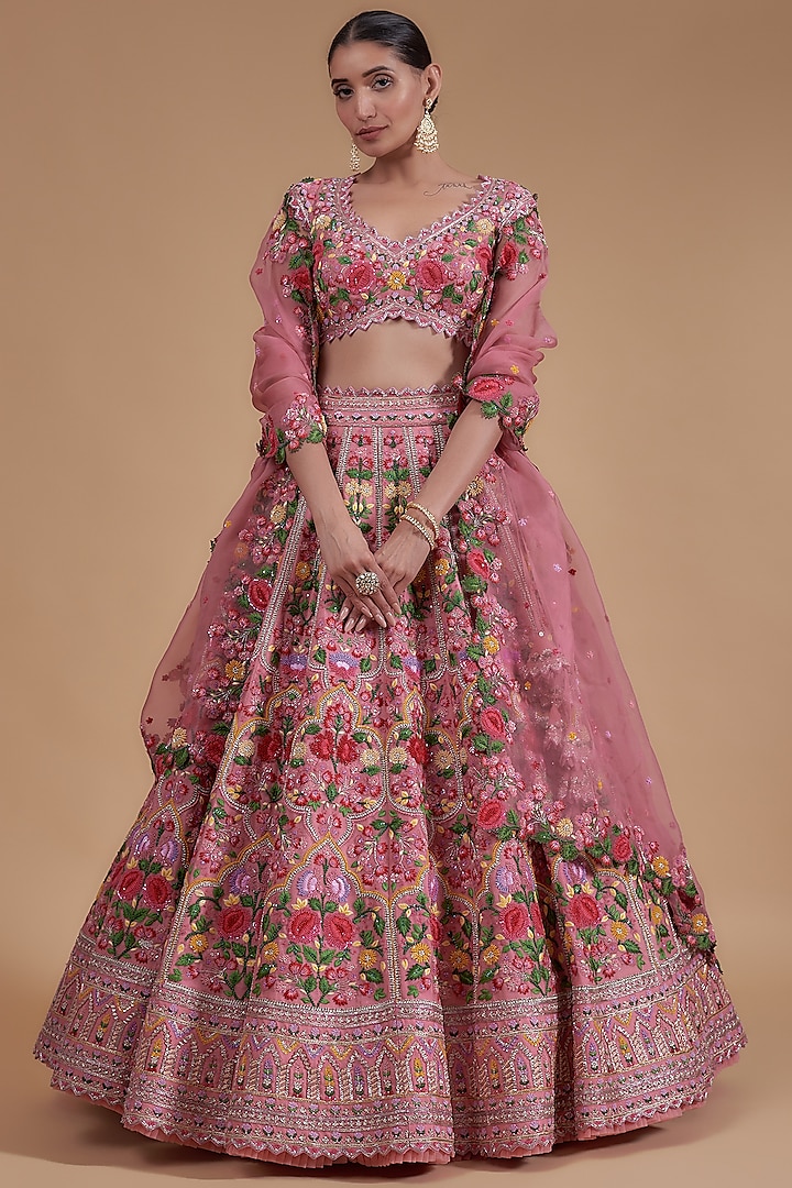 Pink Organza Bridal Lehenga Set by Anushree Reddy at Pernia's Pop Up Shop