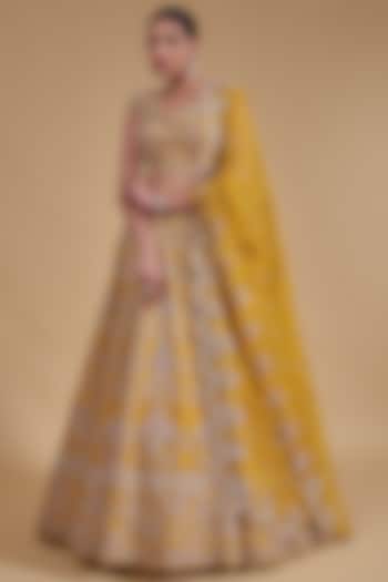 Mustard Raw Silk Bridal Lehenga Set by Anushree Reddy at Pernia's Pop Up Shop